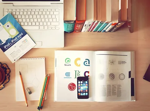 Brand identity flat lay on a desk