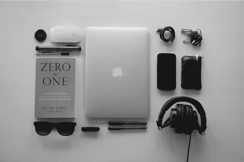 Monochrome desk flat lay