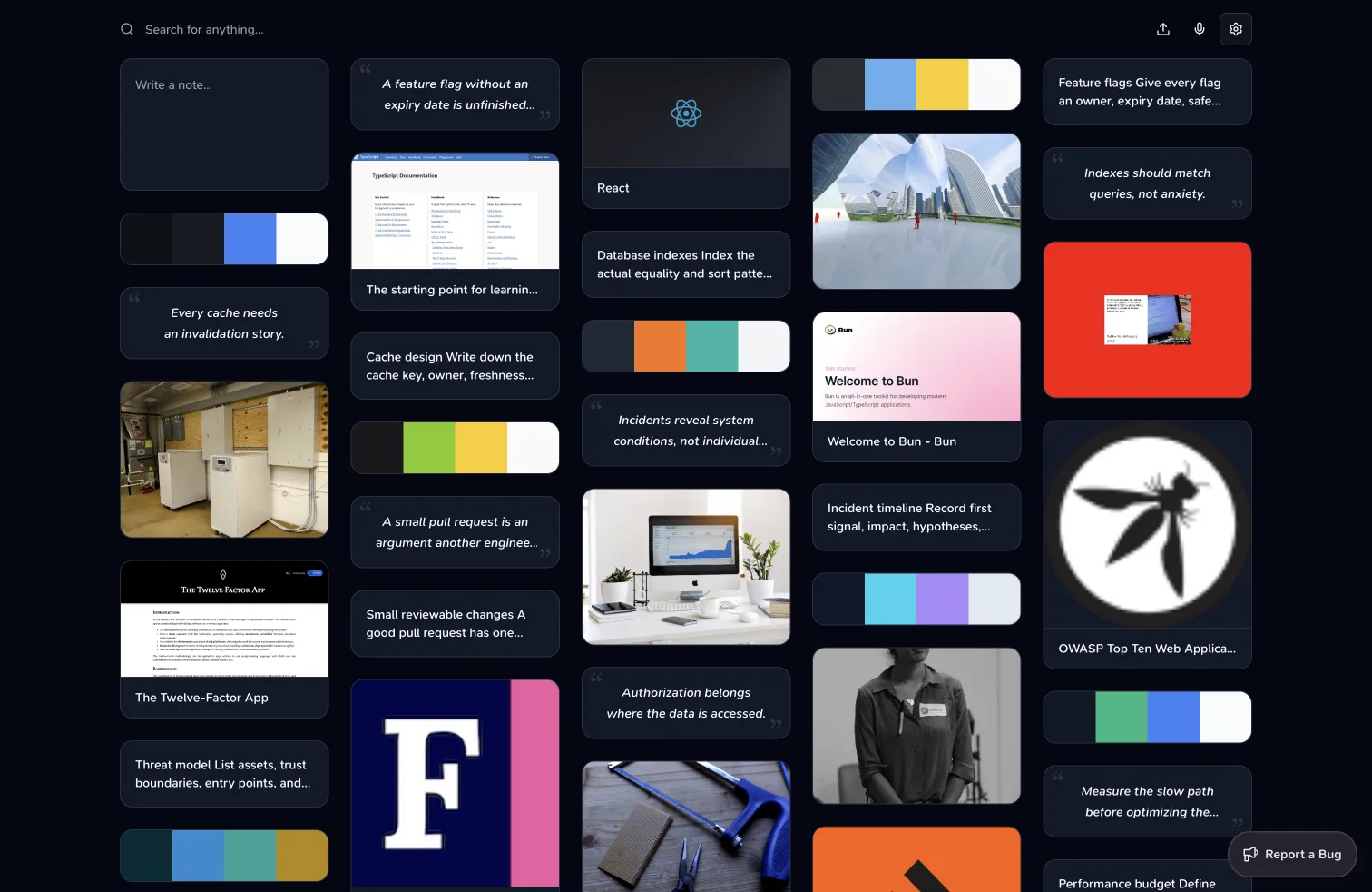 Teak developer library with code references, notes, palettes, and technical links