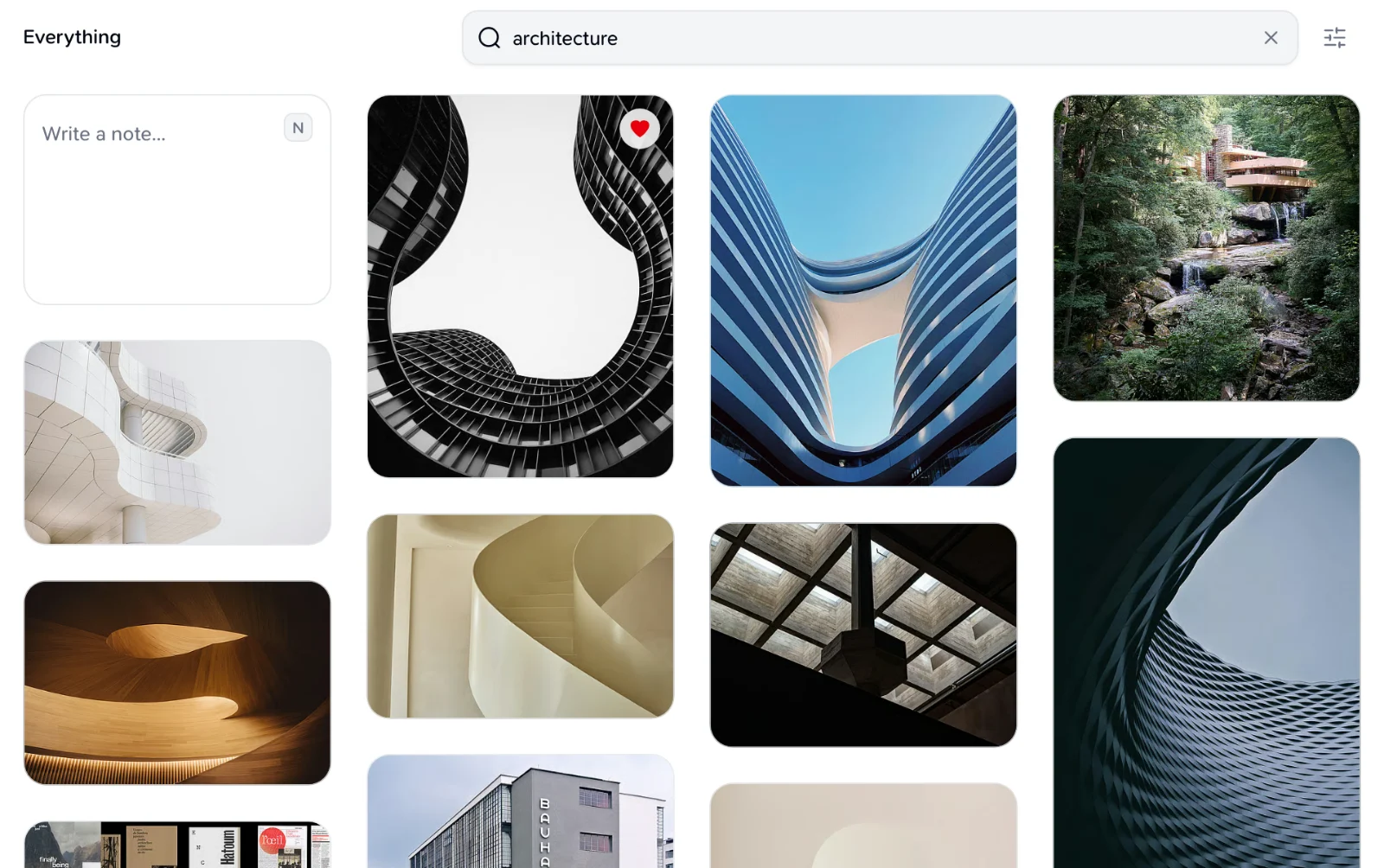 Teak search for architecture, showing buildings, stairs and interiors found by their AI tags